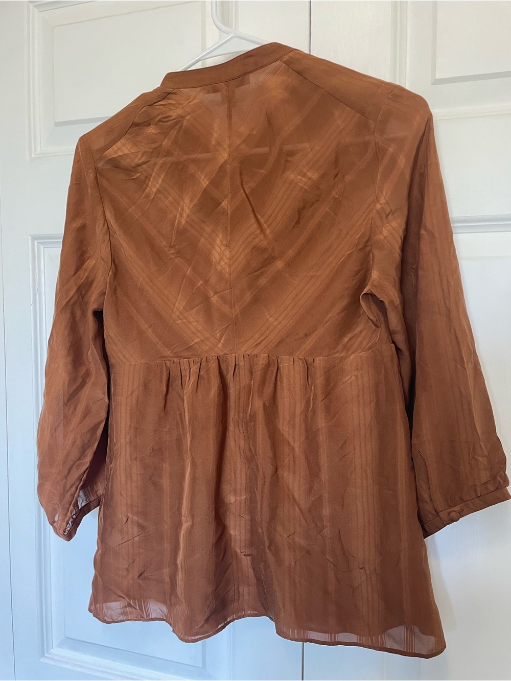Banana Republic Rust-Brown Silk Button-Front Tunic- Petite Medium - Picture 7 of 12